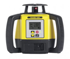 Leica Rugby 680 Rotating Laser with Rod Eye 140 and alkaline battery pack