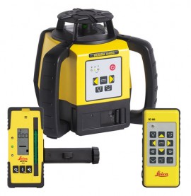 Leica 6011488 Rugby 640G Green Beam Rotating Laser with RE 120G, RC400, and alkaline battery pack