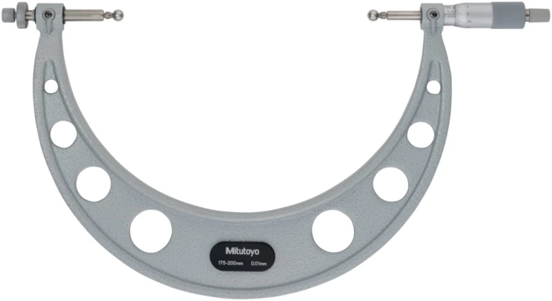 Mitutoyo 124-180 Series 124 Interchangeable Ball Anvil Gear Tooth Micrometer, 175 to 200 mm, ±6 μm