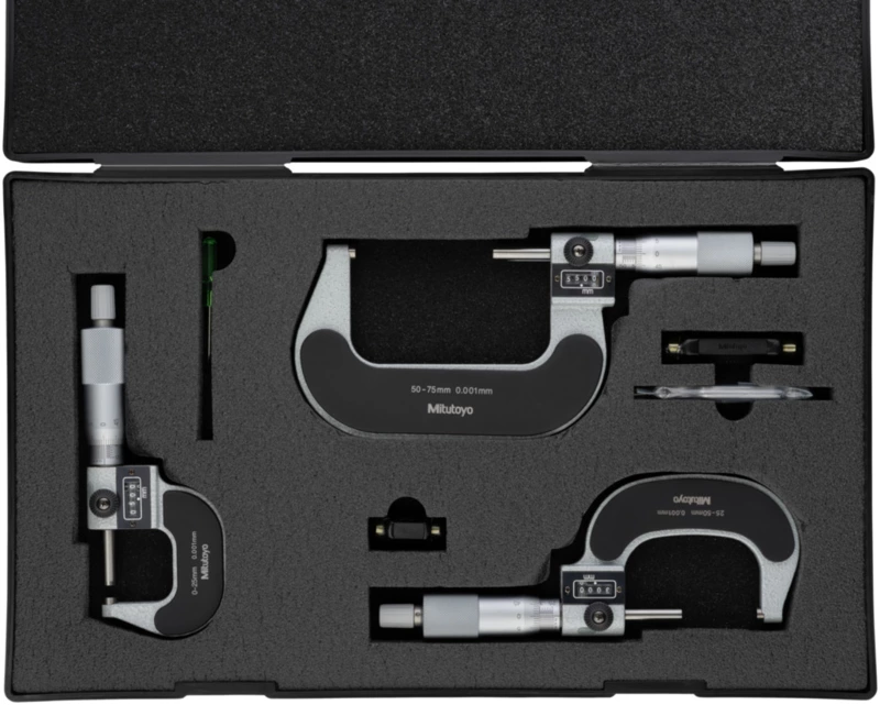 Mitutoyo 193-915 outside micrometer set, 0 to 75 mm, .001 mm