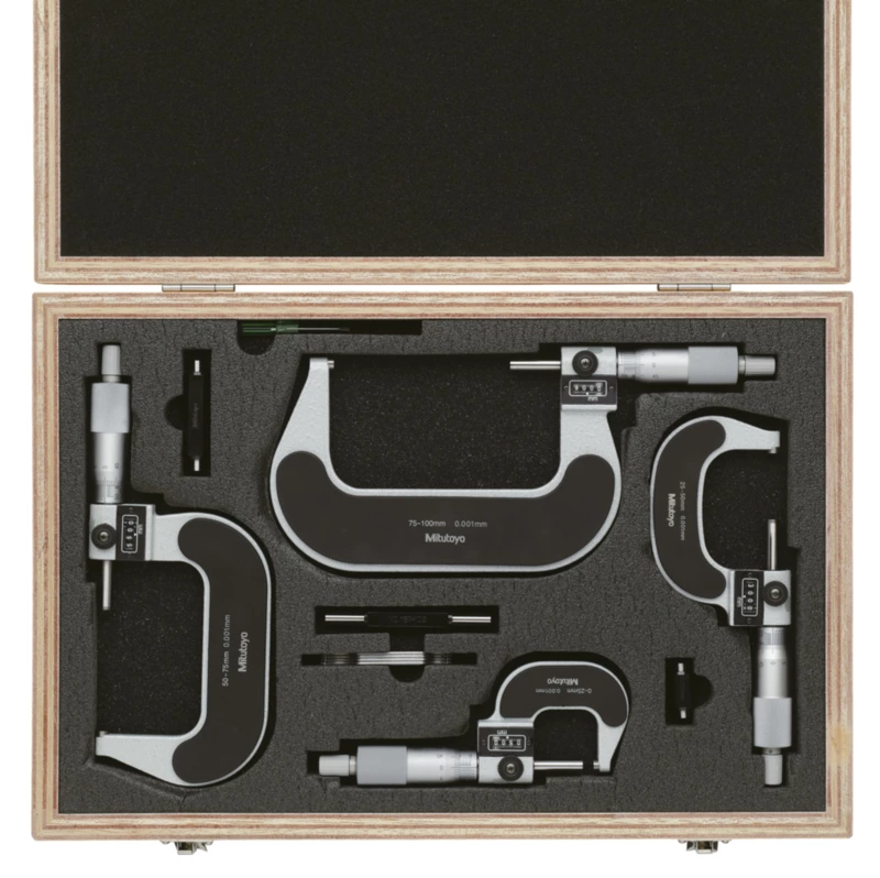 Mitutoyo 193-916 outside micrometer set, 0 to 100 mm, .001 mm