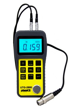 Phase II UTG-2800 Ultrasonic Thickness Gauge with dual sensor straight probe, 0.040 to 12 in, 3280 to 32,805 ft/s