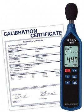 REED R8060-NIST sound level meter with bargraph, Type 2, 30 to 130 dB, with traceable calibration certificate