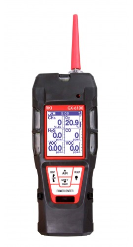 RKI GX-6100 Multi-Gas Detector, Li-ion Pack and 100-240 VAC Charger, LEL/O2/H2S/CO/VOC (4,000 ppm, 10.6 eV)/NH3 (400 ppm)