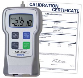 Shimpo FGE-0.5XY digital force gauge, 8oz/0.5lb/200.0g/2.000N, with traceable calibration certificate