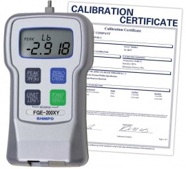 Shimpo FGE-200XY-NIST digital force gauge, 200 lb/100 kg/1000 N, with traceable calibration certificate