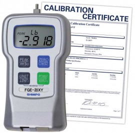Shimpo FGE-20XY digital force gauge, 20lb/10.00kg/100.0N, with traceable calibration certificate