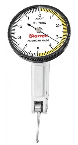 Starrett 708AZ Dial Test Indicator with dovetail mount, 0.01" range, 0 to 5 to 0 reading