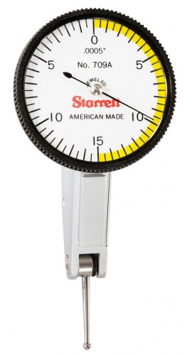 Starrett 709AZ Dial Test Indicator with dovetail mount, 0.03" range, 0 to 15 to 0 reading