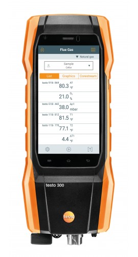 Testo 300 Pro Commercial Combustion Analyzer Kit with NO Sensor and Printer, O2, 0 to 30,000 ppm CO